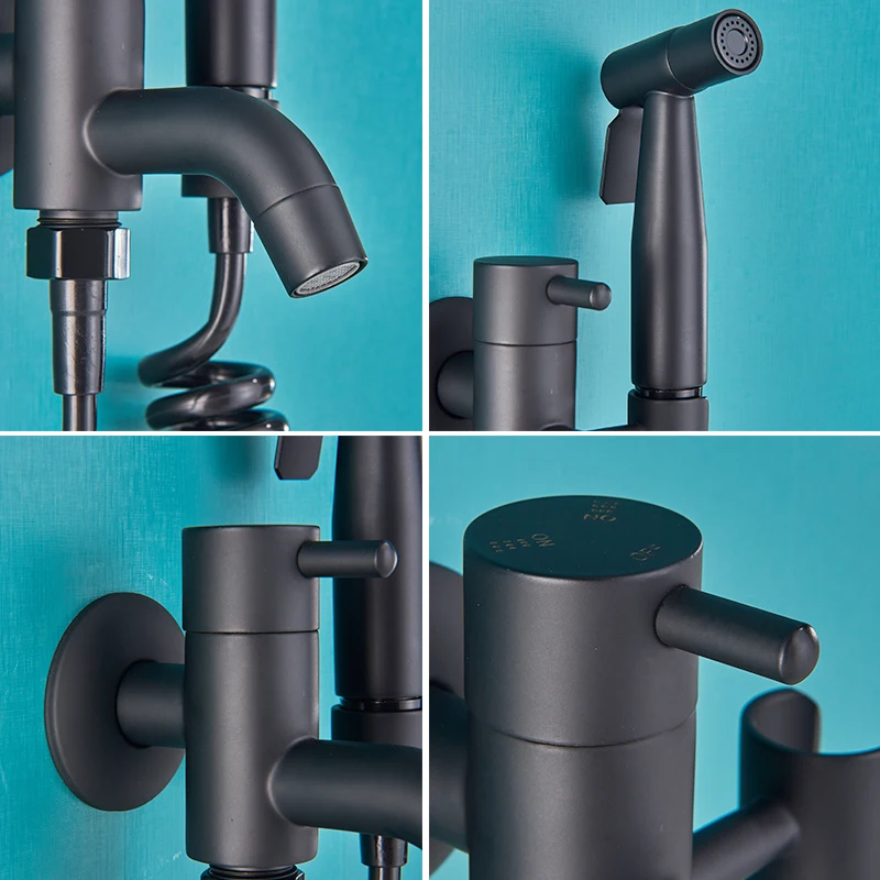 

Matte Black Bathroom Bidet Faucet Wall Mounted Lavatory Mop Washer Tap Swivel Tub Spout Toilet Bidet Hot Cold Water Mixer Faucet