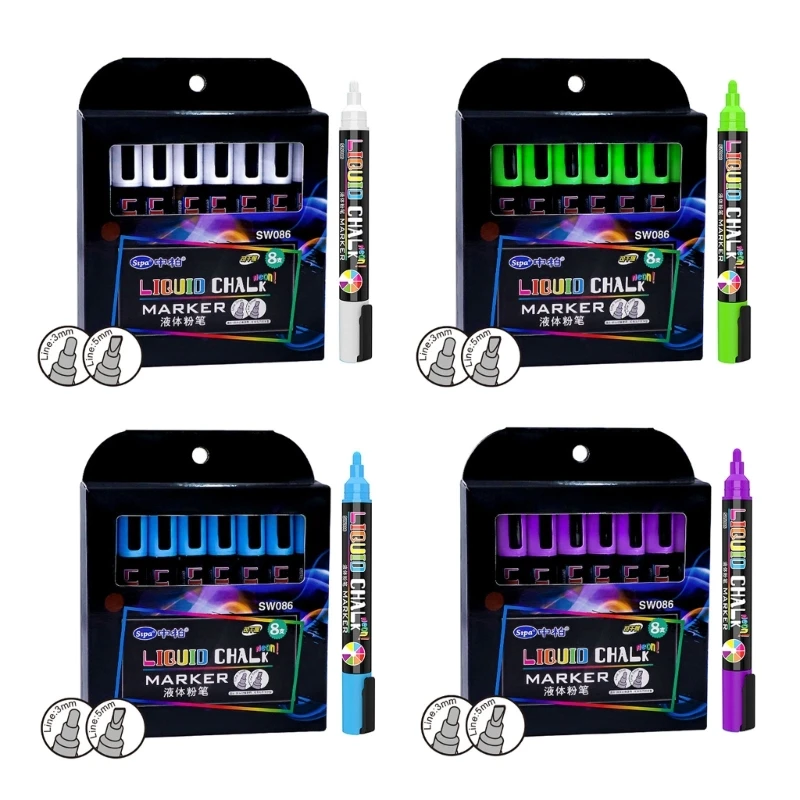 

8 Pack Highlighter Pen Pack of Colorful Erasable Liquid Chalks Fluorescent Pens Y9RF