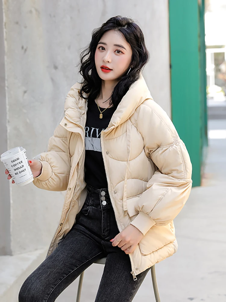 Winter Oversized Black Bubble Coats Women 2022 Fashion Zipper Scarf Collar Puffer Short Jackets High Street Outwear Casual Parka