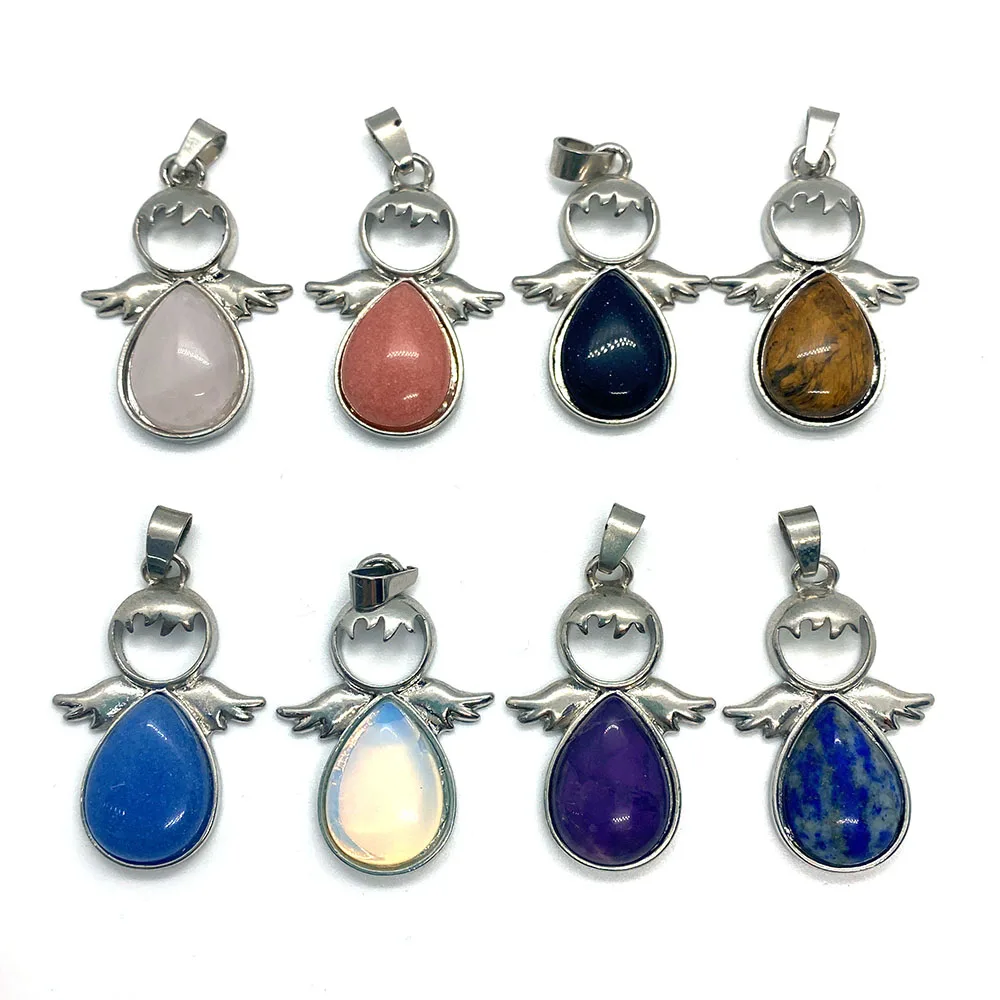 

Zinc Alloy Angel Wings Inlaid Natural Stone Lapis Lazuli Pendant 24x35mm Turquoise Charm Jewelry DIY Necklace Earring Accessorie