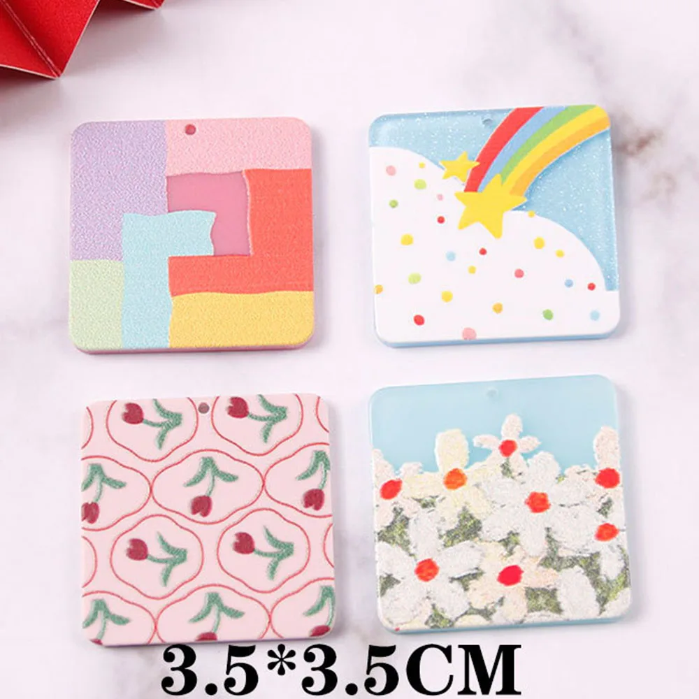 1/6/10Pcs Simple Earrings Pendientes Piercing Acrylic 3D Relief Printing DIY Earring Key Chain Pendant  for Jewelry Making