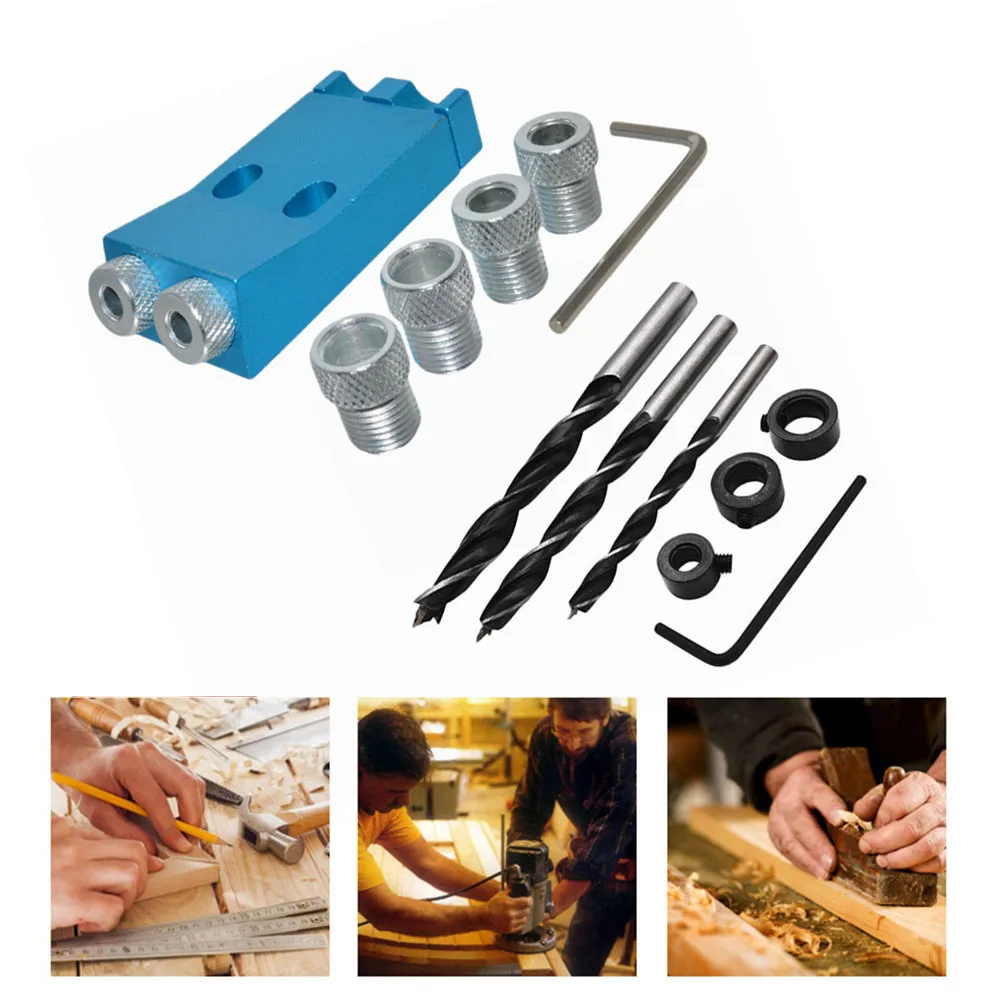 

15 Degree Oblique Hole Locator Angle Drilling Woodworking Drill Bits Pocket Hole Jig Kit Drill Guide Puncher Carpentry Installat