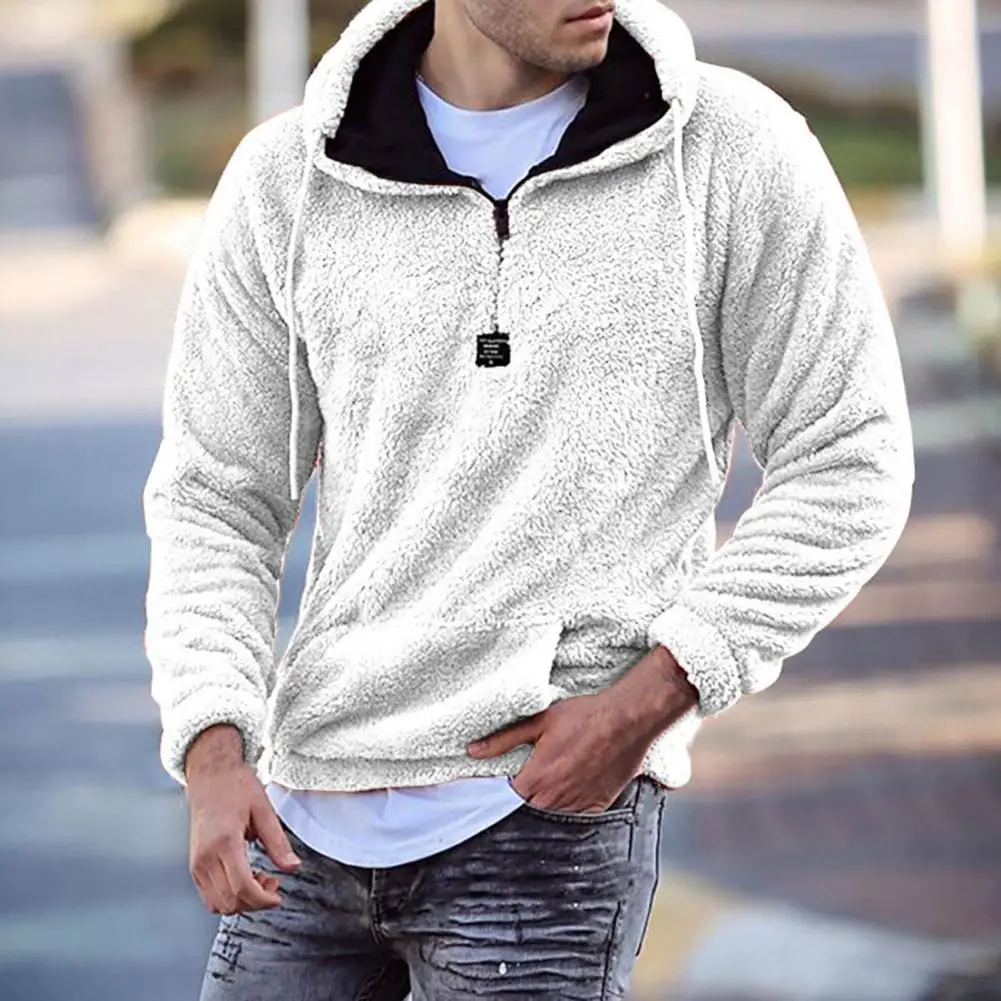 

Stylish Sweatshirt Drawstring All Match Autumn Winter Long Sleeve Plush Men Sweatshirt