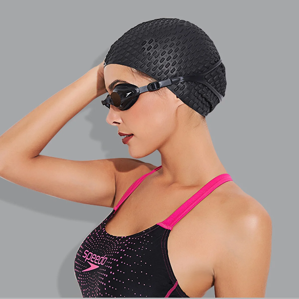 

Hat Drop Pattern Nontoxic Hat Men Boys Sporty Bathing Cap(Black)