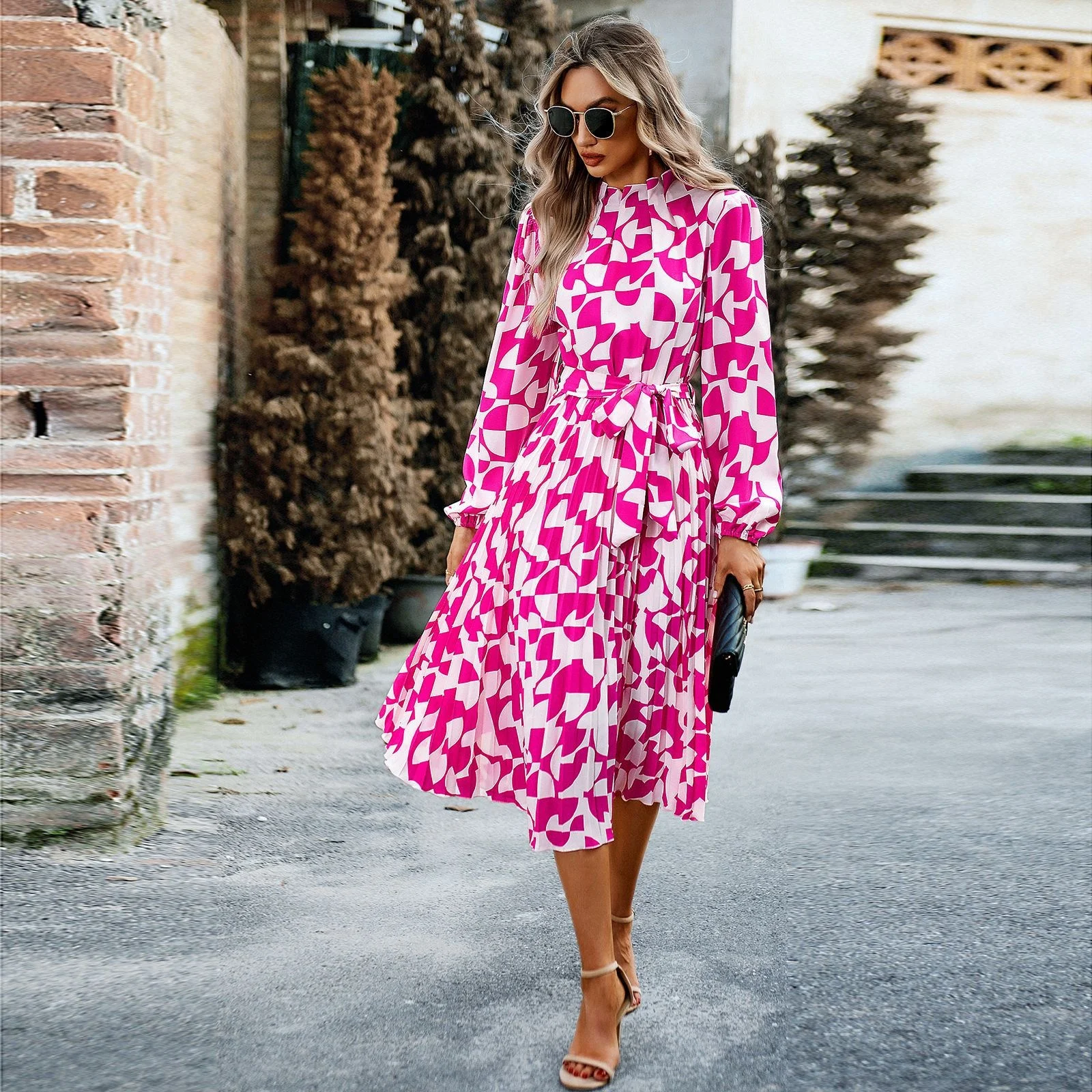 

2023Casual print elegant dress, Printed Dress Autumn/Winter Round Neck Long Dress
