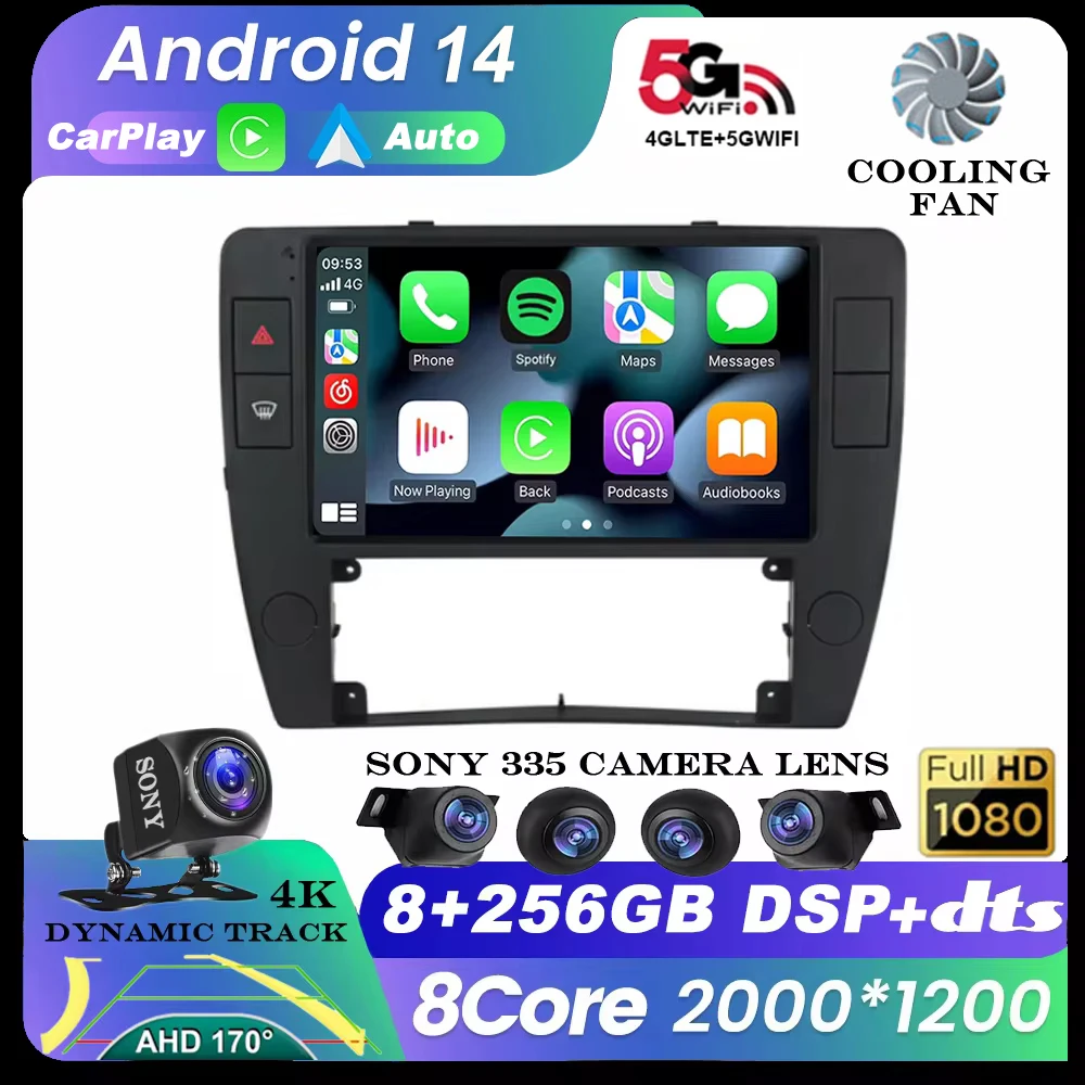 Автомагнитола на Android 14 для Passat B5 2000 2001 2002 2003-2005 4G мультимедиа GPS 2 Din