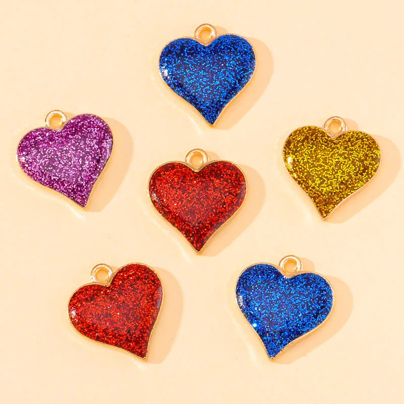 

20Pcs Colorful Gold Powder Dripping Oil Love Heart Necklaces Charms Pendant for Women Handmade Making Earring Jewelry Accessorie