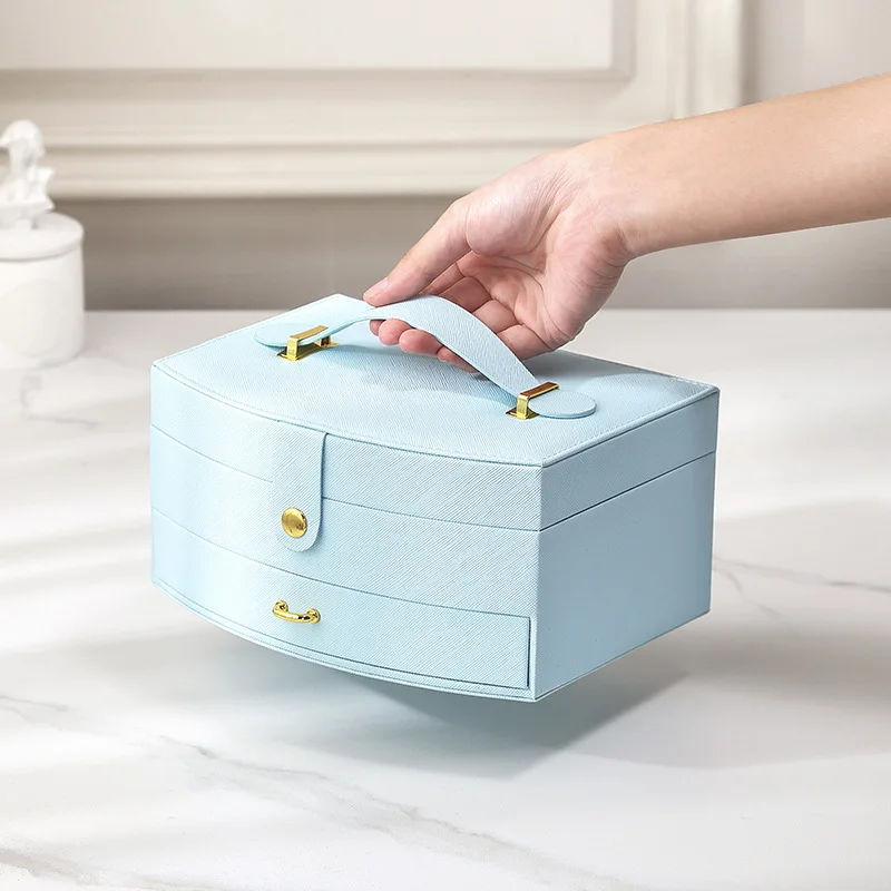

New Style Jewelry Box Storage Box Double Layer Lockable Fresh Box Wholesale Drawer Type Necklace Bracelet Jewelry Storage Box