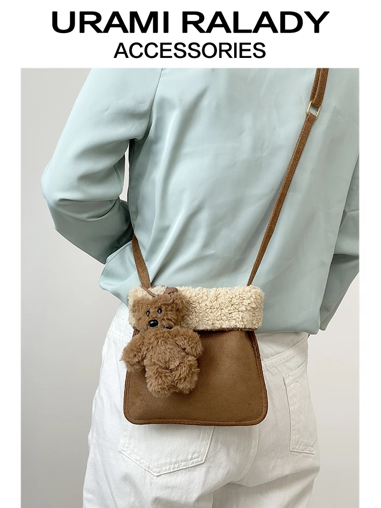 Ur осенне-зимняя милая сумка-ведро из овечьей шерсти маленькая женская сумка