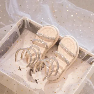 Imported Summer Children‘s Girls Gladiator Sandals Rhinestone Crystal Princess Solf Shoes Non-slip Breathab