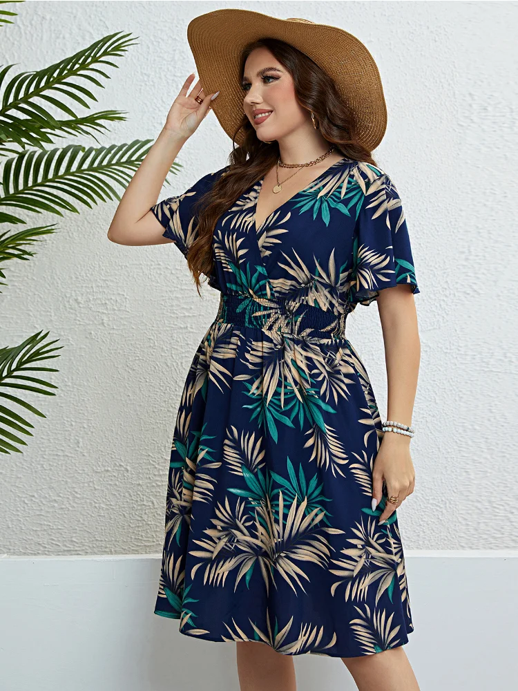 Summer V-neck wrapped waist to show off thin dress plus size feminino party dresses