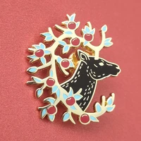 cartoon deer elk apple tree enamel brooch metal badge lapel pin jacket jeans fashion jewelry accessories gift