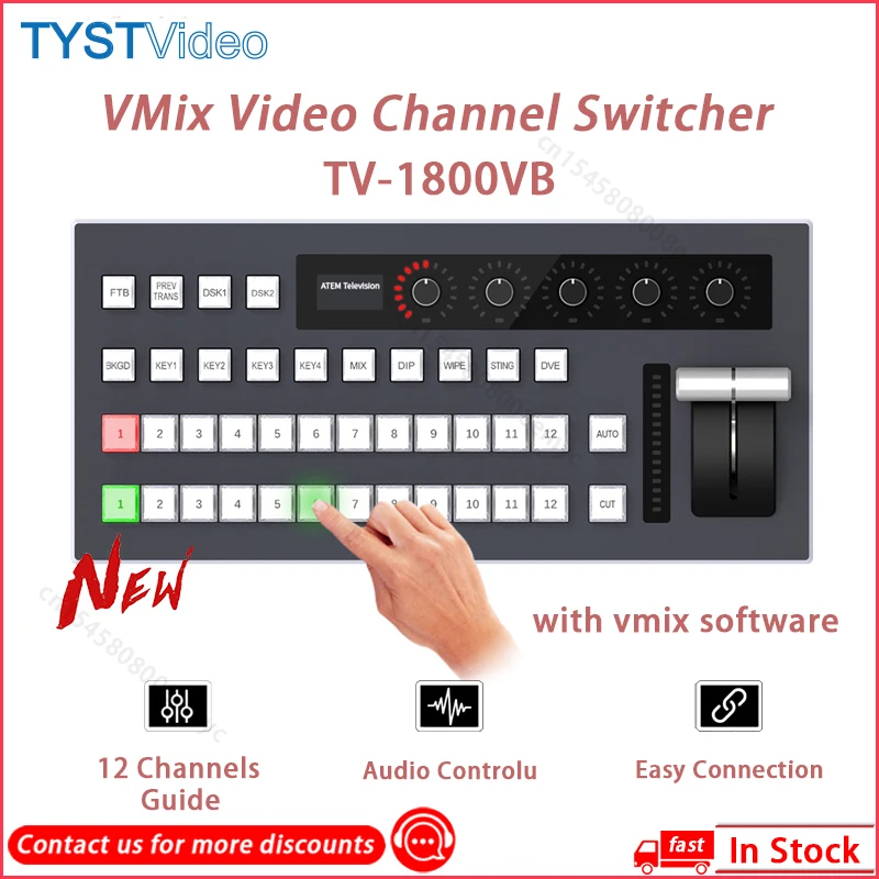 

TYST TV-1800VB VMix Video Switcher Control Panel 12 Channels/HDMI Video Recording Switchboard for TV Broadcast Live Streaming
