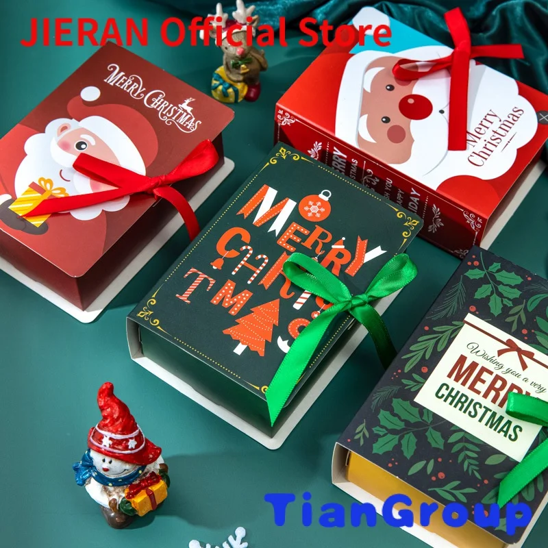 

In stock Christmas Cookies Folding Paper Boxes Gift Chocolate Cake Candy Book Shape Packaging With Ribbon