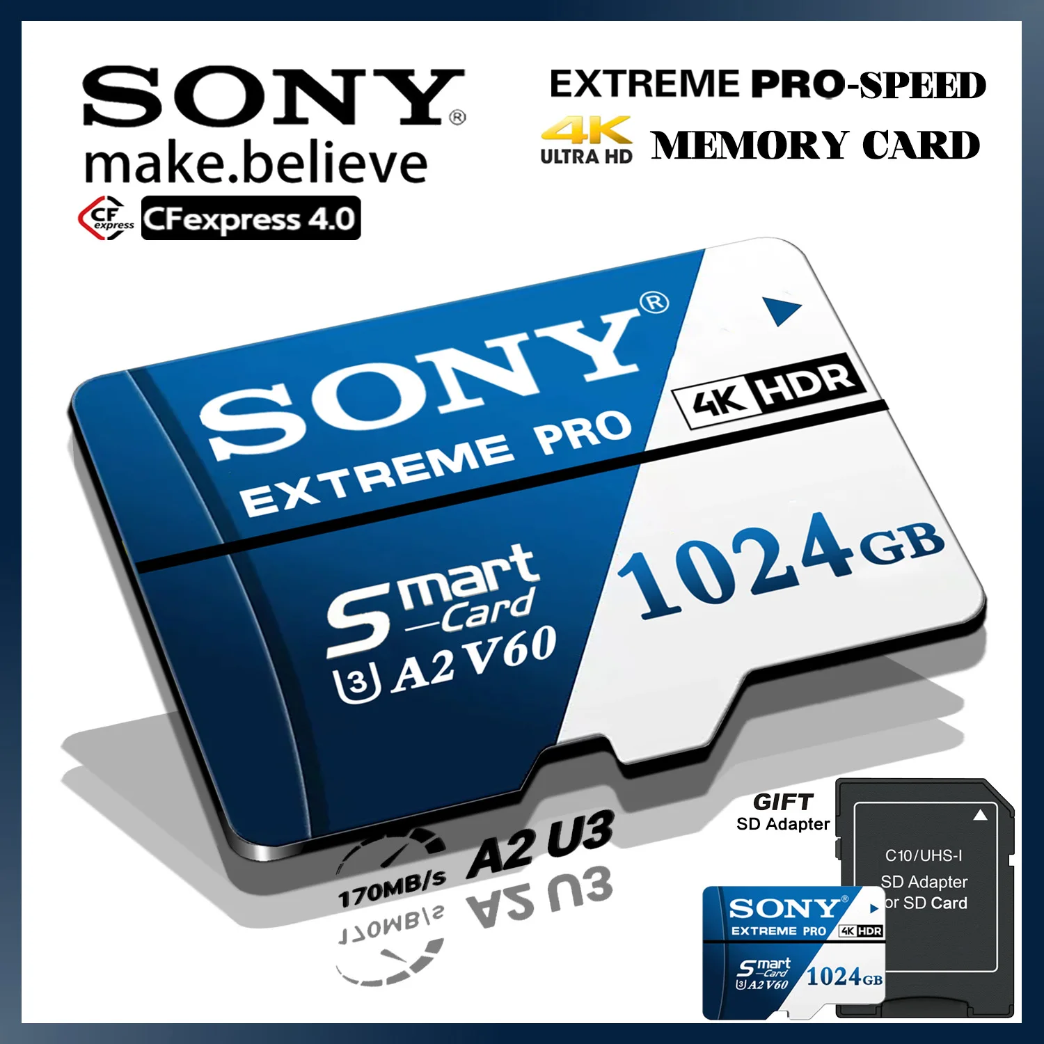 Фото Карта памяти SONY SD 1 ТБ, Micro TF SD Card, высокоскоростная флэш-карта класса 10, 128 ГБ, 512 ГБ, 256 ГБ для Xiaomi, ПК, камеры, смартфона №1