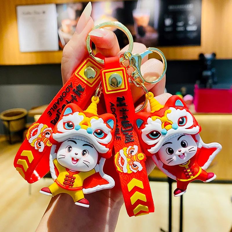 

Creative Chinese characteristics State tide dance lion rabbit cartoon car key ring school bag pendant Year of the Rabbit