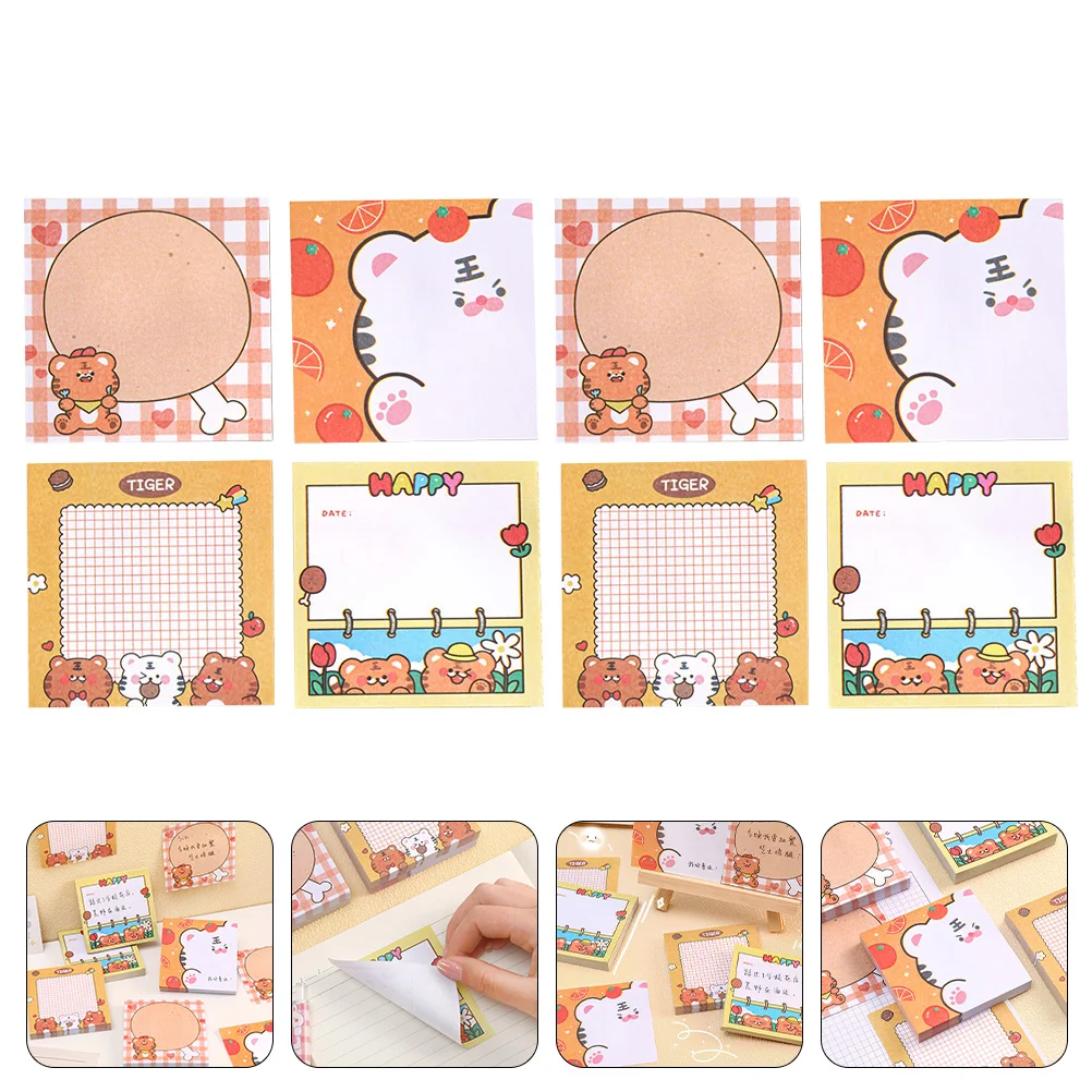 

8 Pcs Colored Labels Stickers Adorable Memo Decals Cartoon Notes Multipurpose Pads Paper To-do List Square Office