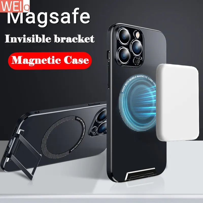 

For iPhone 14 Pro Max Phone case Metal Invisible Bracket Stand Back Cover For iPhone 13 14Pro 14 Plus For Magsafe Magnetic Case