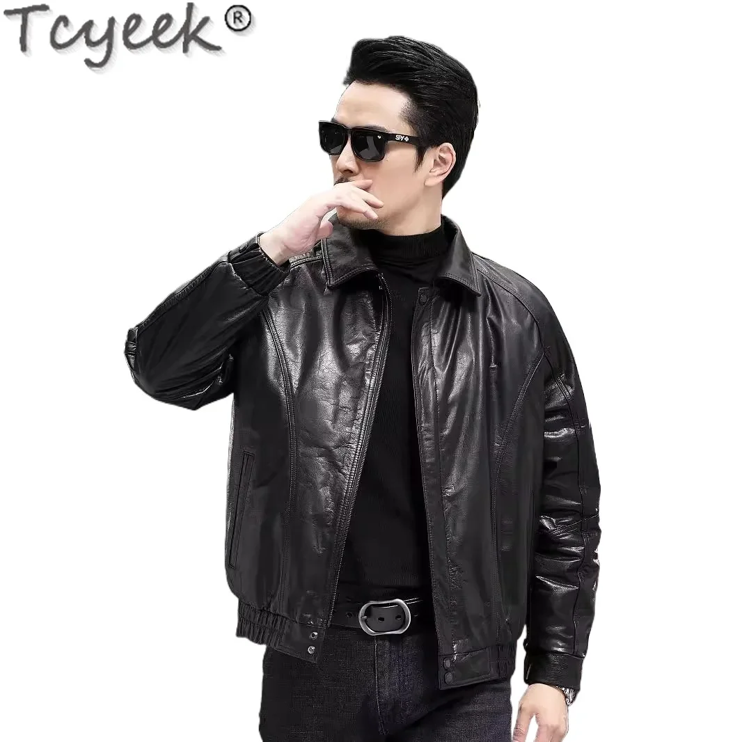 Tcyeek Куртка из натуральной кожи Мужские мотоциклетные куртки Верхний слой