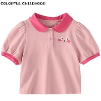 colorful childhood summer girl baby contrast polo collar short sleeved t shirt breathable sweat absorbing top 5xtx224
