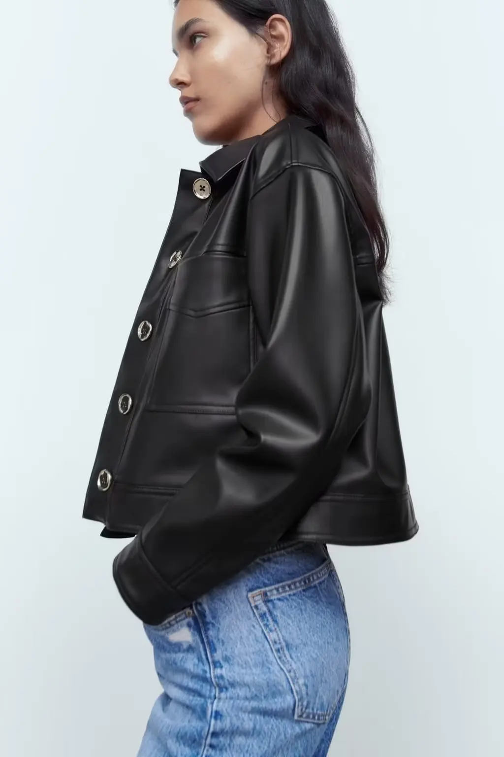 MOLAN Autumn Woman Leather Jacket Black New Fashion Zipper High Street Lapel Button-Up Sexy Outwear Top Female PU Coat Outwear