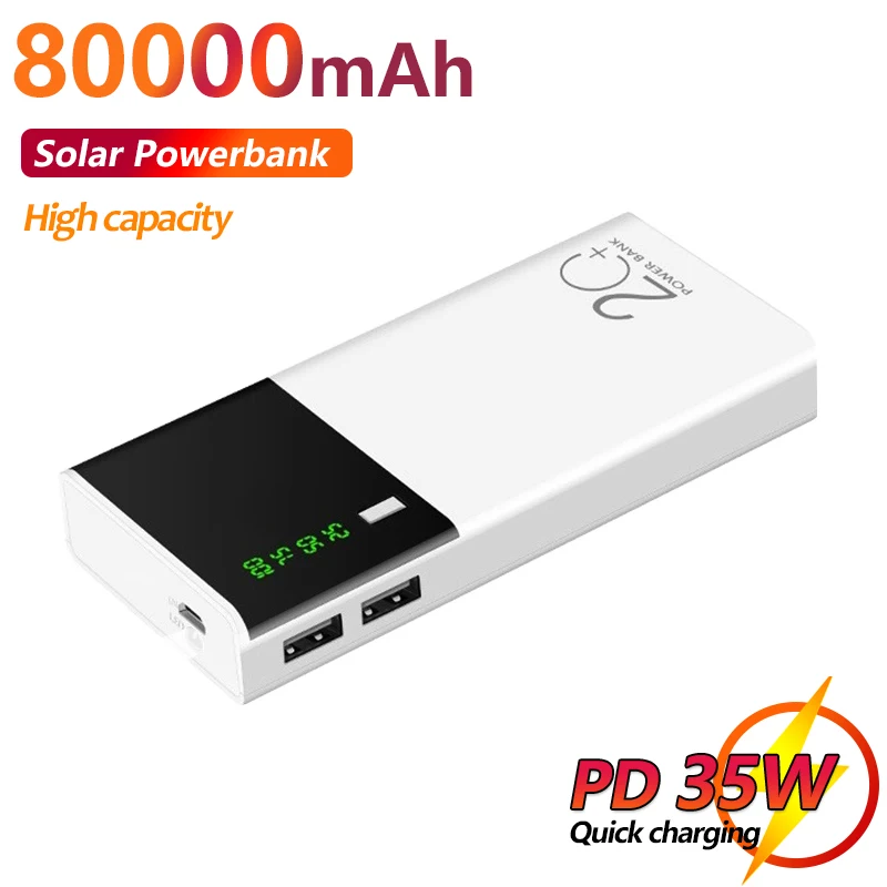 

Портативный внешний аккумулятор с 2-мя USB-портами, 80000 мАч