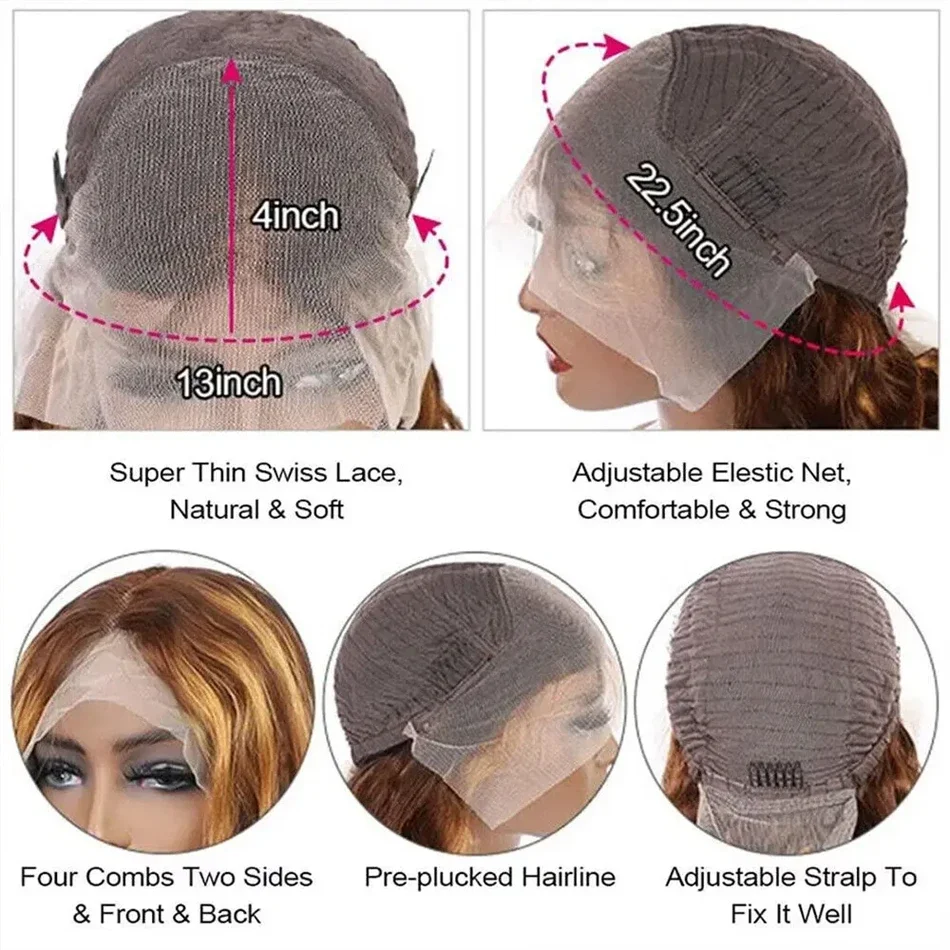 16-36 Highlight Ombre 13x6 Hd Кружевной фронтальный парик Вьющиеся 4/27 Цветные парики из 100%