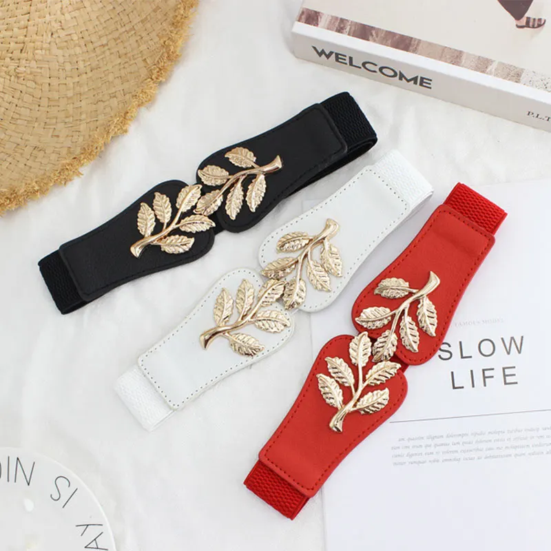 Поясной ремень в форме листьев для женщин длинный из искусственной кожи