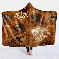 ethnic totem sacrificial tattoo hooded blanket adult colorful child sherpa fleece wearable blanket microfiber bedding hunting