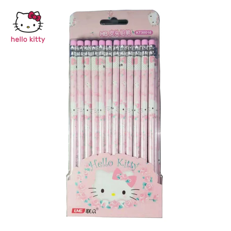 

Hello Kitty Student Log HB Pencil Cute Cartoon Pink Eraser round Pencil