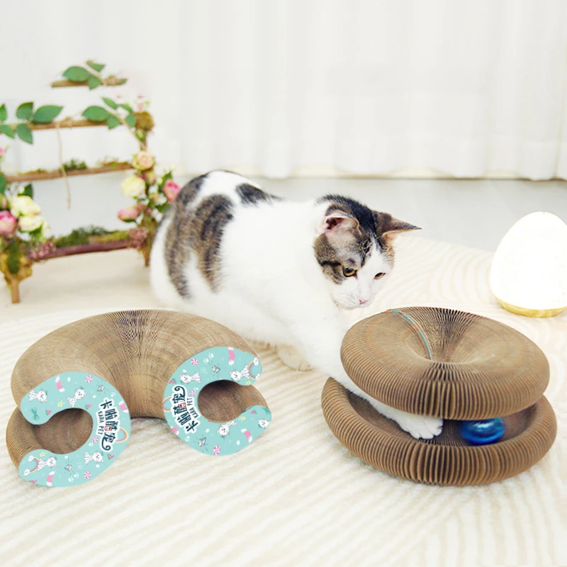 

Pet Board Retractable Ball Cat Toy Scratching Accordion Go Corrugated Bell Portable Sounding Cat With Supplies Turntable
