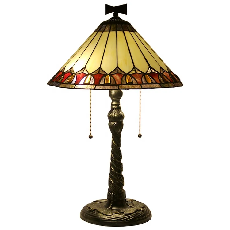 

LongHuiJing Custom 16Inch Handmade Glass Desk Lights Cone Stained Glass Lampshade Tiffany Table Lamp Twisted Fly Mosaic Base