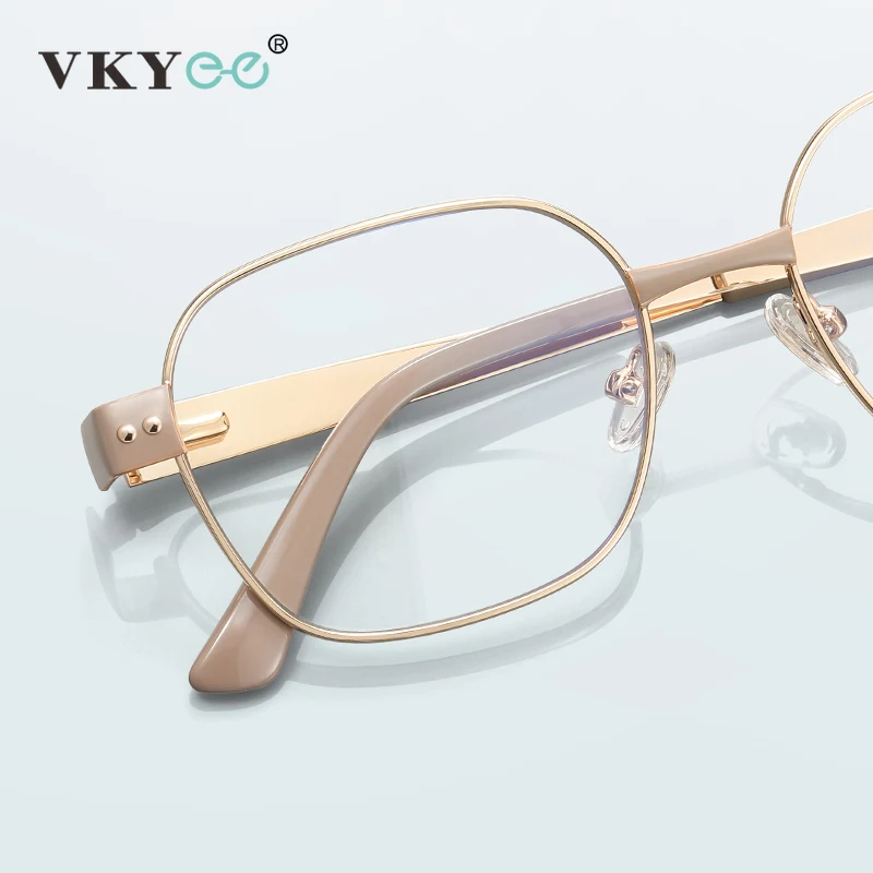 Фото VICKY модные новые многоугольные квадратные оправы металлические очки для чтения с защитой от синего света женские очки для близорукости по индивидуальному заказу PFD3172 №3