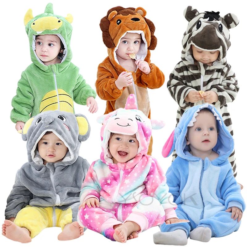 

0-4 Year Baby Kawaii Romper Boy Girl Kigurumi Unicorn Onesie Winter Suit Animal Lion Costume Home Jumpsuit Child Funny Clothes