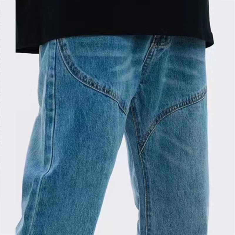 American Retro Light Blue Micro Horn Y2k Men Jeans High Street Ins Trend Vibe Pants Couples with Street Clothing Ins Hot Sale