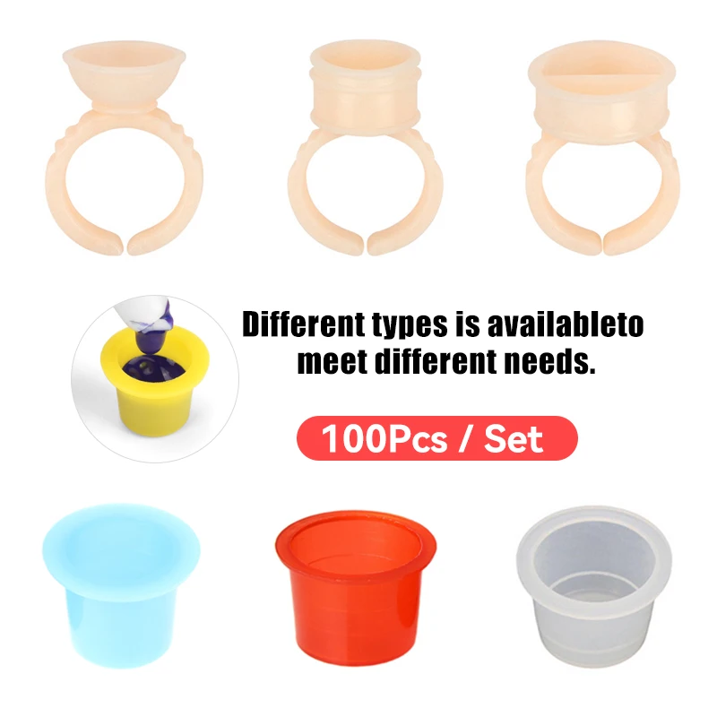 

100Pcs Disposable Tattoo Ink Cup Soft Silicone Caps Pigment Holder Container For Microblading Tattoo Eyebrow Eyelash Extension