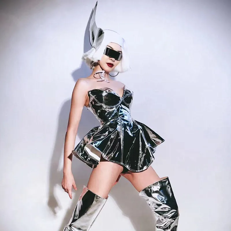 Женская Серебристая лазерная фотография будущего одежда для выступлений