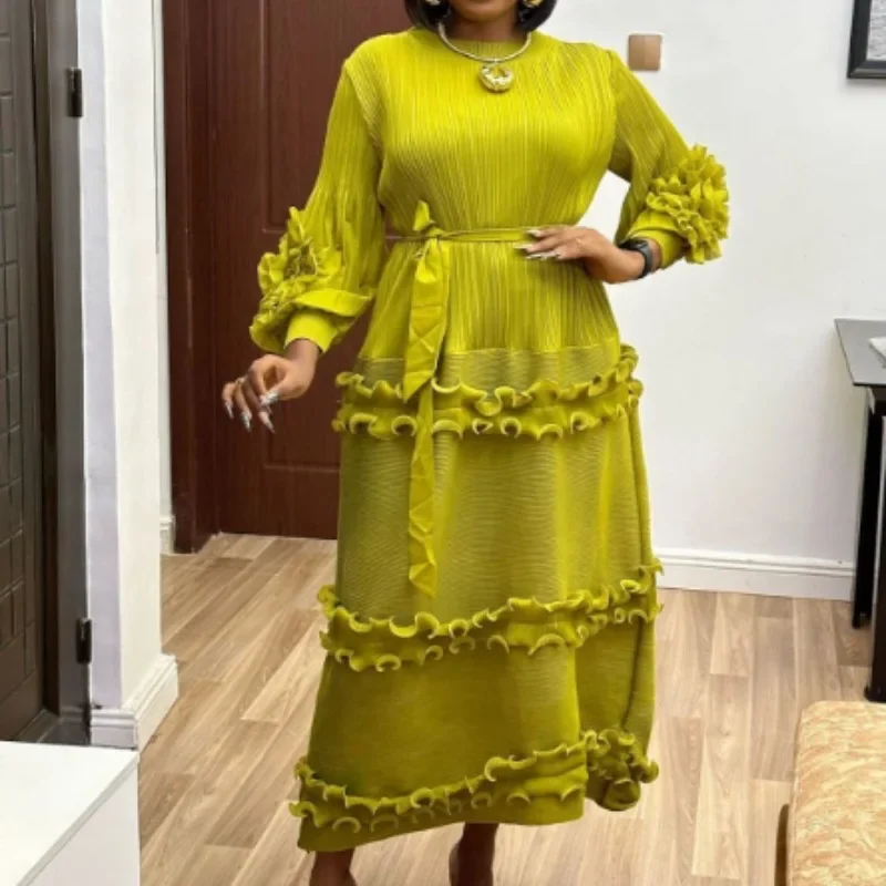 Женское плиссированное платье EGRM Miyake однотонное привлекательное ТРАПЕЦИЕВИДНОЕ