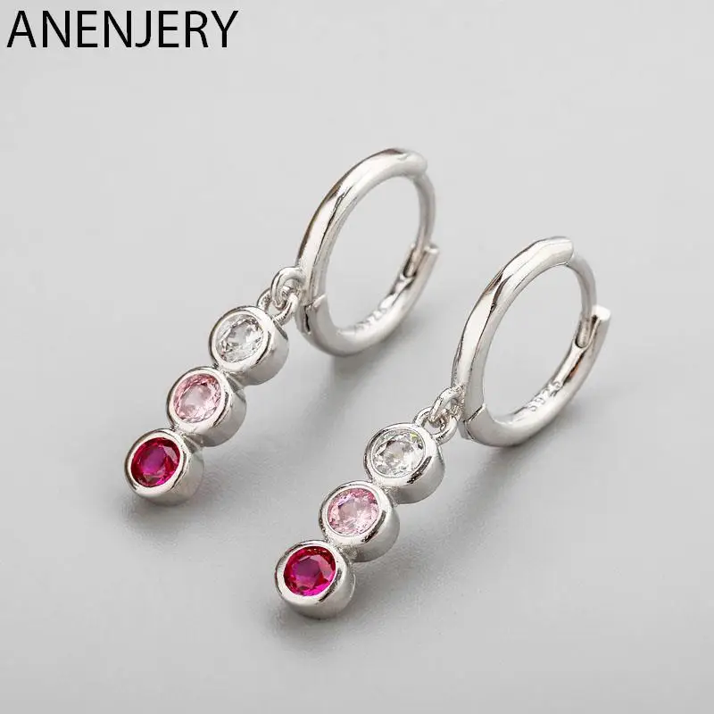 

Женские серьги-кольца с фианитами ANENJERY, круглые сережки серебристого цвета