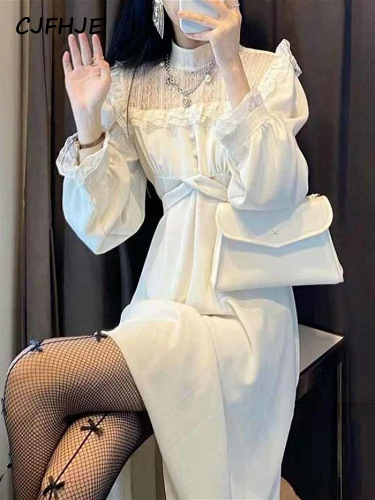 

French Lace Vintage Dress Women Fashion Puffer Sleeve Elegant One Piece Dress 2022 High Street Lace Party Midi Spring Dress