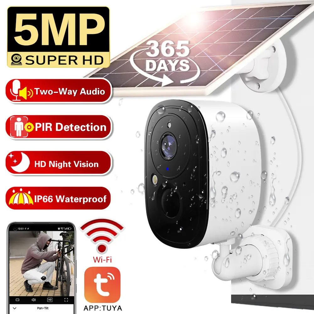 

Умная уличная IP-камера с солнечной батареей, Wi-Fi, 5 МП, 5200 мАч