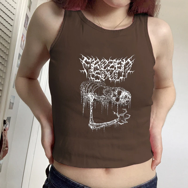 

Y2K Crop Top Skull Print Tank Tops 2022 Spring Cute Goth Grunge Vintage Graphic Women Fashion Crop Tops Harajuku Streetwear Tops