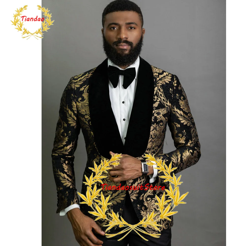 

Conjuntos de Blazer Men's Suit 2 Piece Wedding Groom Tuxedo Printed Jacket Pants Slim Fit Outfit Custom Dress