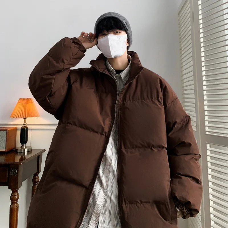 Winter new men's solid color loose thick cotton coat youth port fashion casual bread jacket cotton jacket winter  men clothing