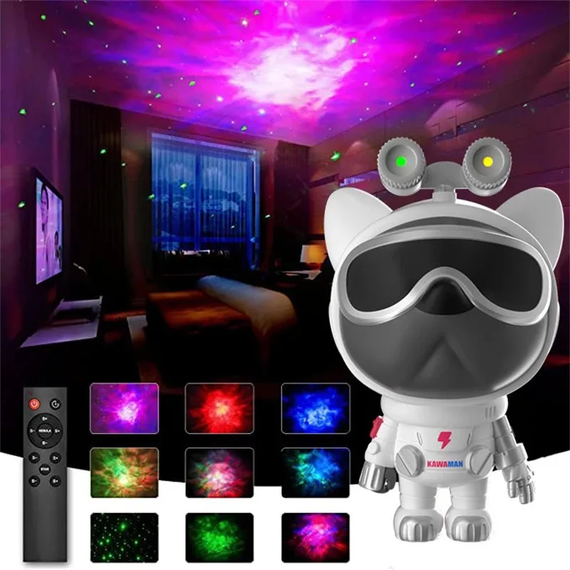 

SMY Space Dog Galaxy Star Projector Starry Sky Night Light Astronaut Lamp with Sound Control Home Bedroom Decorate Luminaires Gi