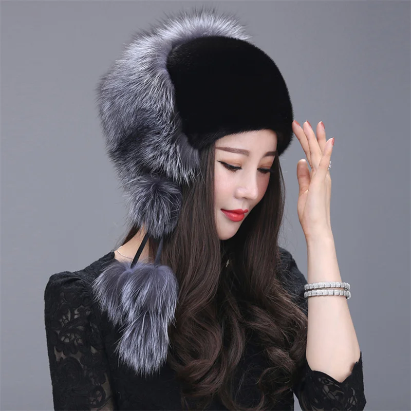 Hot Selling Winter Hat, Real Mink Hair ,Winter Hat ,Women's Fashion, Fox  Fur,Warm Beanie Cap,Female Adult Hood