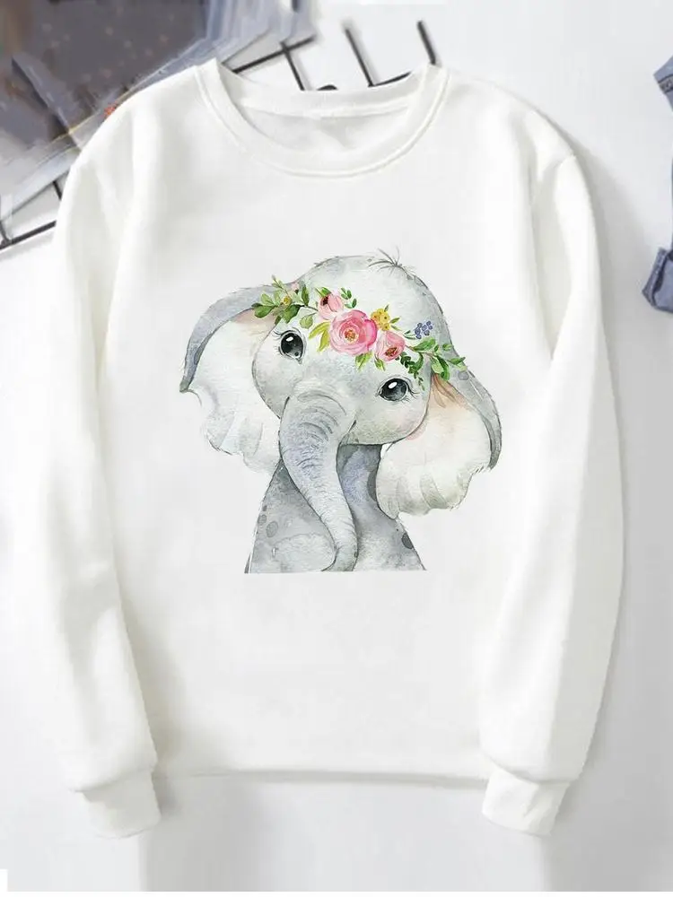 

Women Clothing Elephant Love 90s Cute Graphic Pullovers Female Fashion Hoodies Lady Autumn Spring Winter O-neck Sweatshirts
