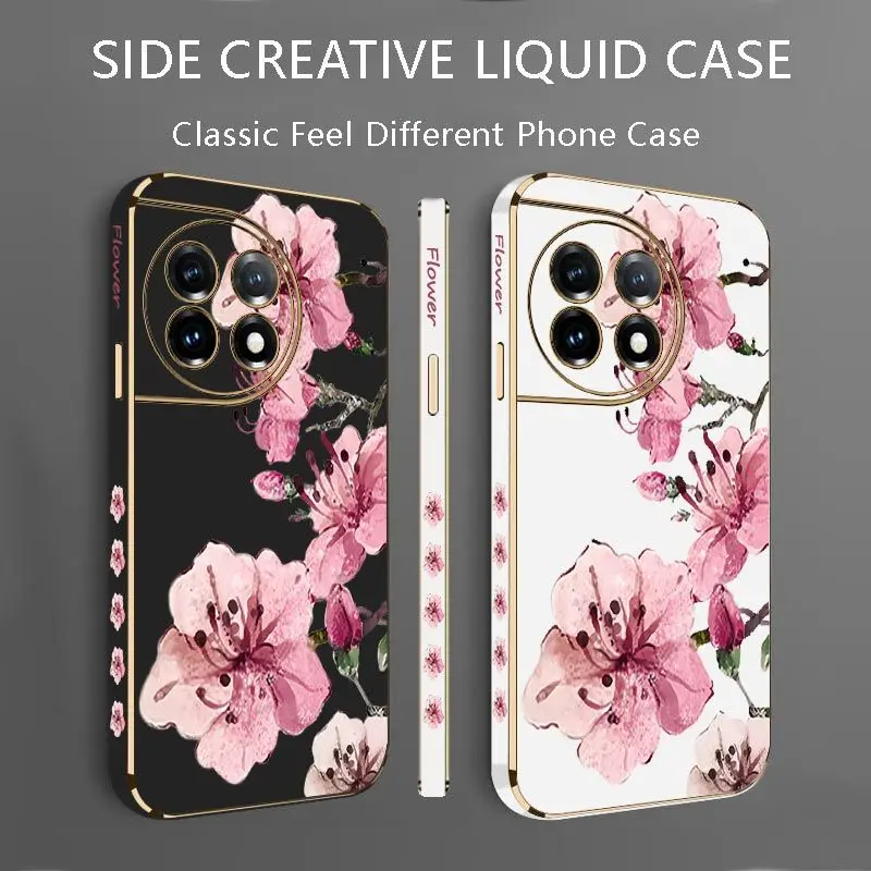 Ink Peach Blossoms Luxury Plating Phone Case For Oneplus 11 11R 10 Pro 10R 10T 9R 9RT 9 8T 8 8 Pro Cover