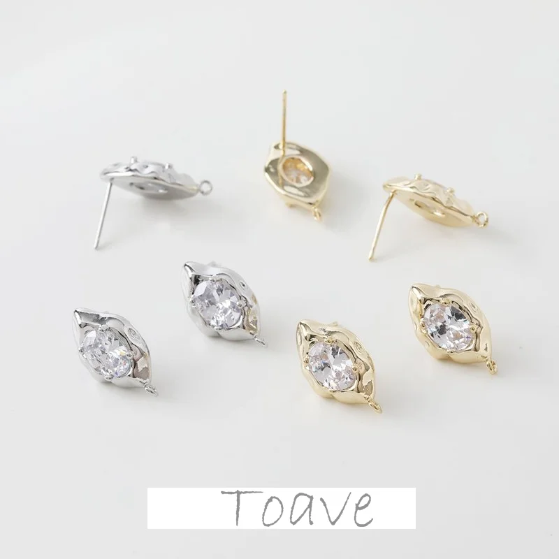 

14K Electroplating Gold Retention Horse Eye Irregular Inlaid Zircon Earrings Diy Pearl Earrings Hand-made Material Matching