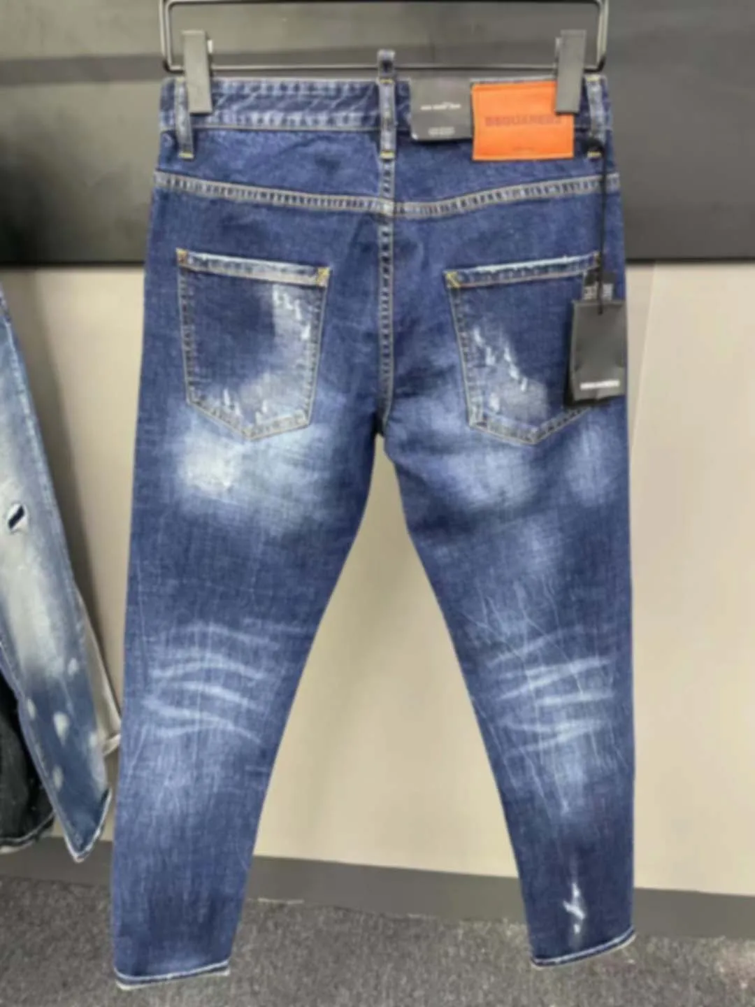 2023 Spring/Summer New D2 Jeans Trendy Men's Splice 3D Cut Hole Hot Diamond Wash Hole Patch Elastic Feet Pants
